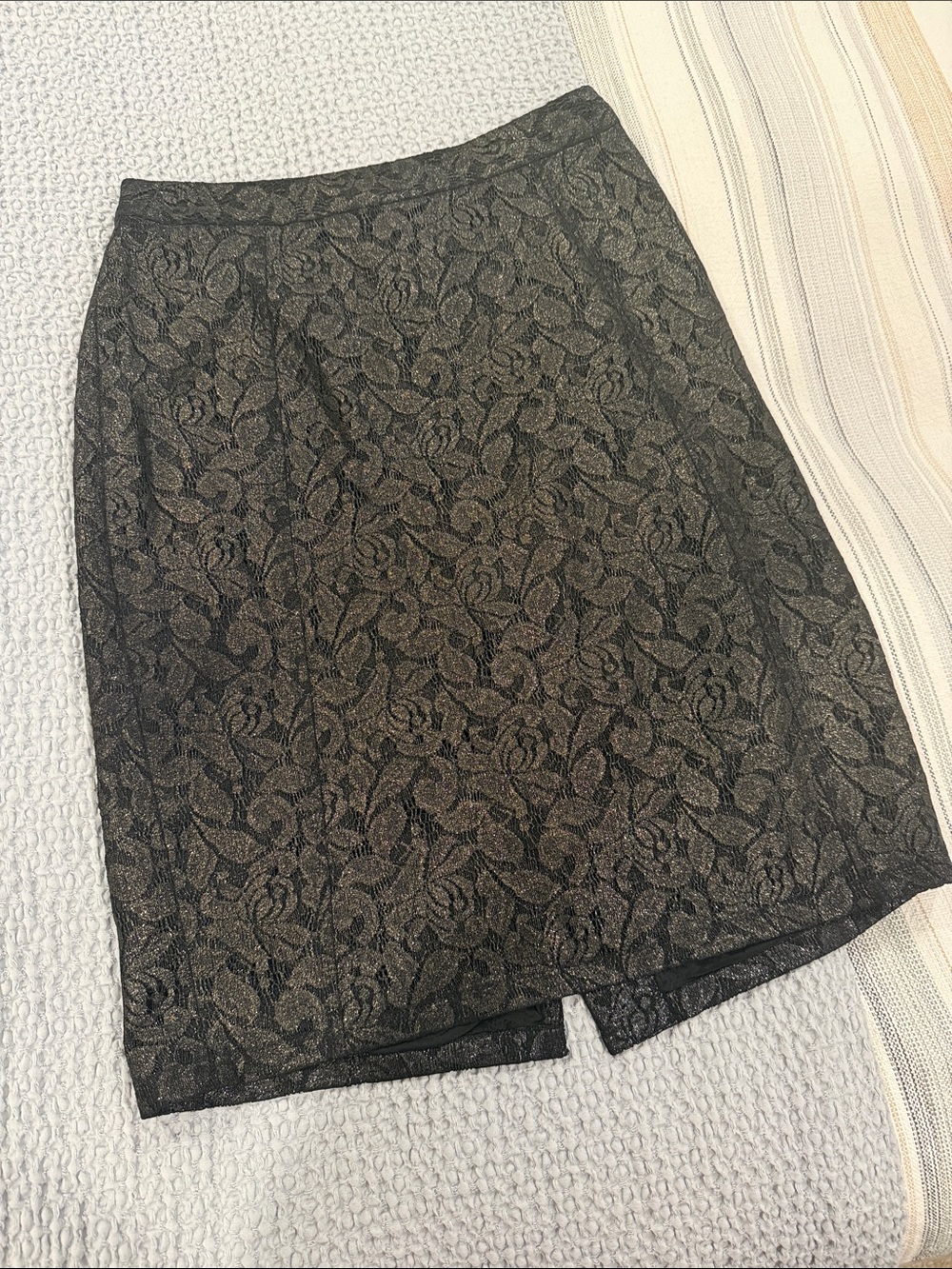 Black and Gold Lace Overlay Pencil Skirt